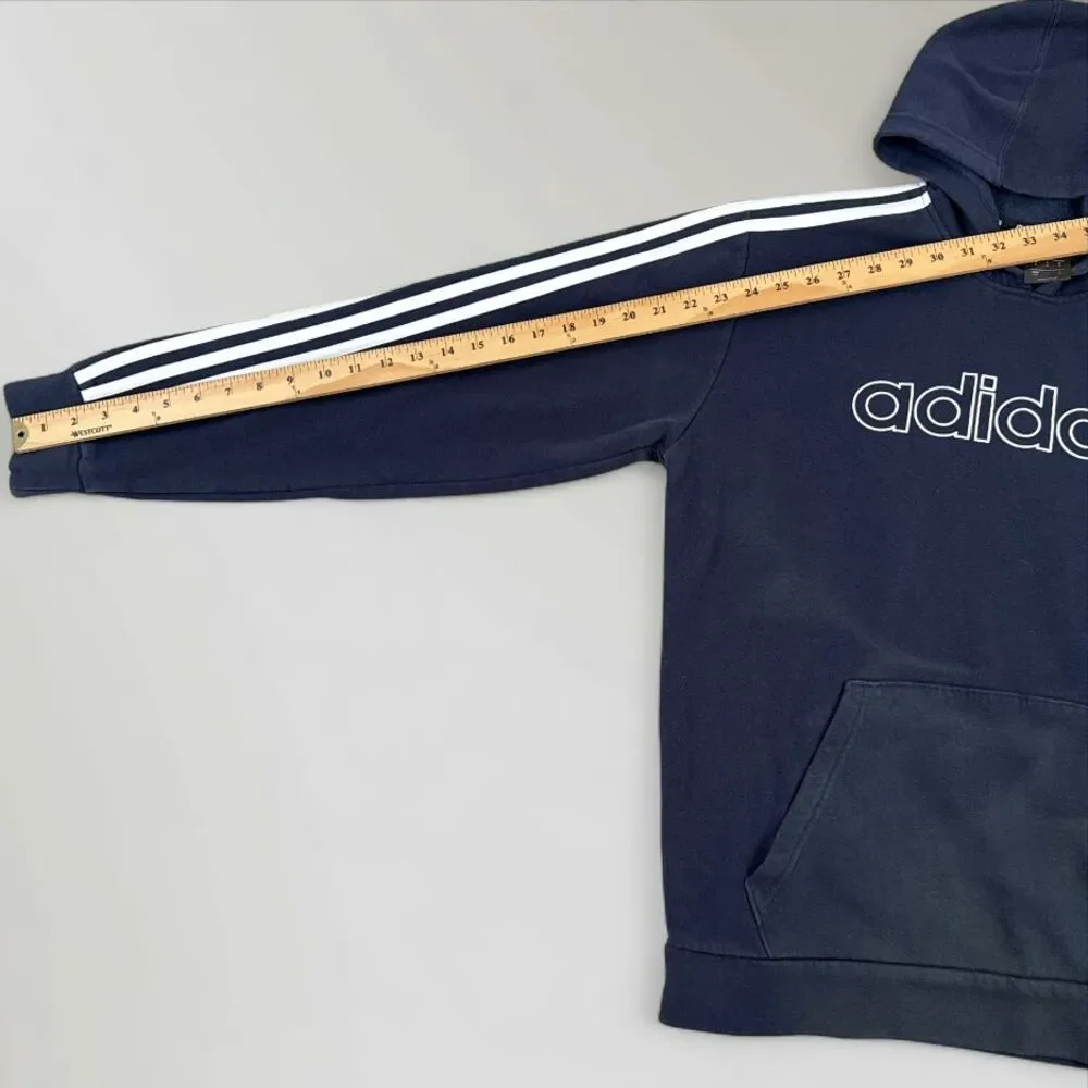 Adidas Mens Hooded Sweatshirt Blue Pullover Hoodie 3 Stripe Size Med